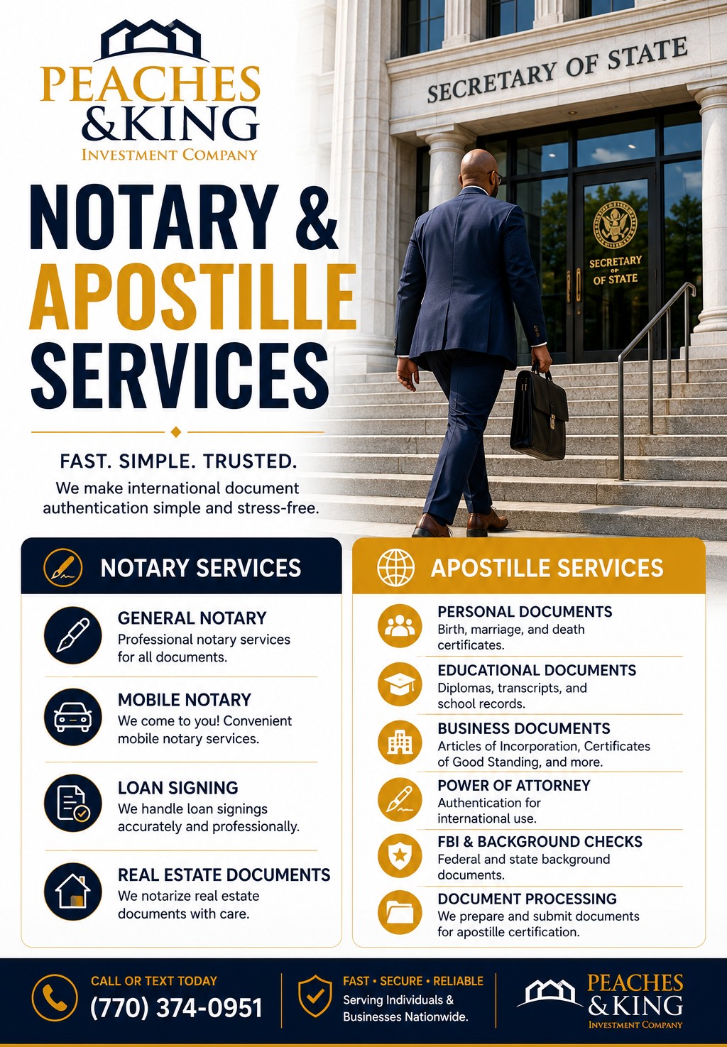Peaches & King Apostille services service flyer